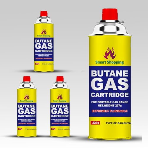 SMART SHOPPING Multipurpose Portable Camping Gas Canister – Refill Bottles Butane Gas Canisters for Camping Stove, BBQ, Blowtorch, Heater, Weed Burner & Cooker Pack of 4