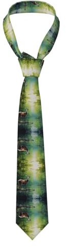 WHJWZY Modische Herren-Krawatte – bedruckte Seidenkrawatte für Business, Alltag, Arbeit, Party, 57 x 3,2,5 cm, Hirsch im Wald, bedruckt, Schwarz, Einheitsgröße