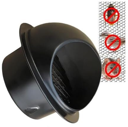 CHUXIBA Griglia di Ventilazione Griglia di Ventilazione A Sfera, Cappa di Scarico Dell'Aria a Parete in Acciaio Inox Griglia Di Aerazione Con Rete AntisInsetti E 45° Lamelle/Black/100mm