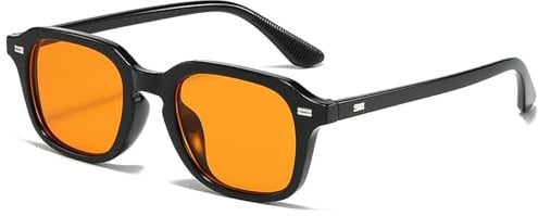 CIKJUK Retro Square Sunglasses Womens Mens Vintage Tinted Lens Rectangular Ladies Sun Glasses with UV Protection-Black/Orange