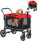 PawHut 2 in 1 Hundewagen Hundebuggy klappbar für Hunde & Katzen bis 30 kg Bollerwagen mit Kissen Netzfenstern 2 Türen Aufbewahrungstasche Katzenwagen Buggy Rot