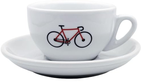 Cappuccino-Tasse Grande Rennrad – 200 ml Keramiktasse mit Fahrrad-Motiv inkl. Untertasse – Hochwertige italienische Qualität – Geschenk für Radfahrer und Kaffeegenießer