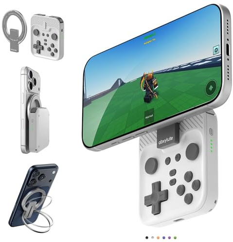 abxylute Manette de jeu mobile M4 Snap-On pour Android et iPhone, légère et portable, manette de poche rétro avec support, double joystick turbo et aimant (blanc)