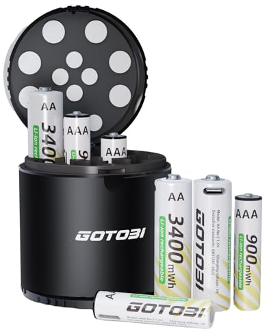 GOTOBI 8 Stück AA Batterien, 4 Stück AAA Lithium Akkus Wiederaufladbar mit Ladegerät 1,5V USB-C Wiederaufladbare Lithium Batterie mit Schnellladegehäuse