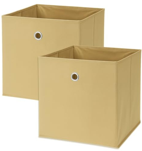 2er Set Faltbox ca. 30x30x30 cm - Beige - Würfel Aufbewahrungsbox faltbar Aufbewahrungskörbe Deko Korb Boxen Wohnzimmer Stoff für Kleidung Büro Regalkorb Klappbox Faltbox Deko Hellbraun Goldbraun