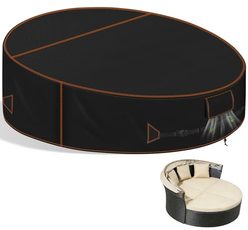 Khongoo Sonneninsel Abdeckung Rund, 230 x 90/50cm, Schwarz | Wasserdicht abdeckung für sonneninsel, schutzhülle sonneninsel UV-schutz für die winterlagerung, winddicht, Reißfest 420D