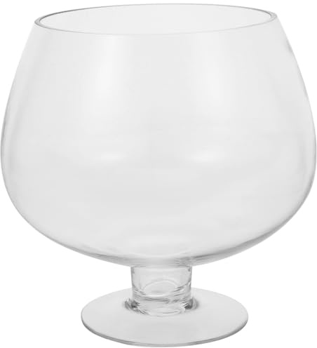 JUMPLAWN Round Glass Fish Bowl Vase - 1000ml Clear Wine Glass Shape Goldfish Tank Aquarium - 4inch Water Lily Hydroponic Terrarium Planter for Home Office Desk