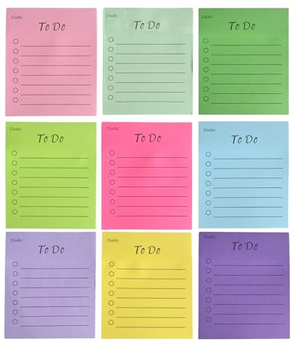 Notas Adhesivas con Rayas, Paquete de 9 Blocs de Notas Autoadhesivas en 9 Colores, 450 Hojas en Total, Tacos de Notas de 7,6 x 9 cm para Oficina, Escuela y Recordatorios