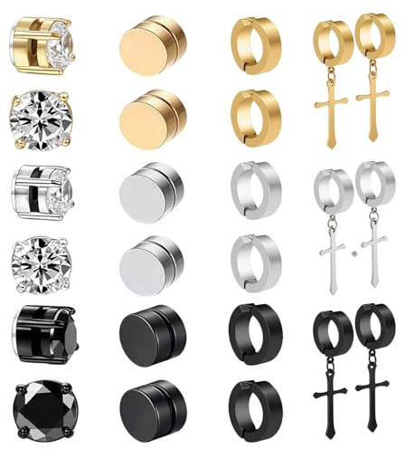 12 Pairs Clip On Earrings,Magnet Ohrringe,Magnetic Earring Unisex Non Piercing,Clip On Dangle Magnet Earrings Set,Magnetic Studs Diamond Earring