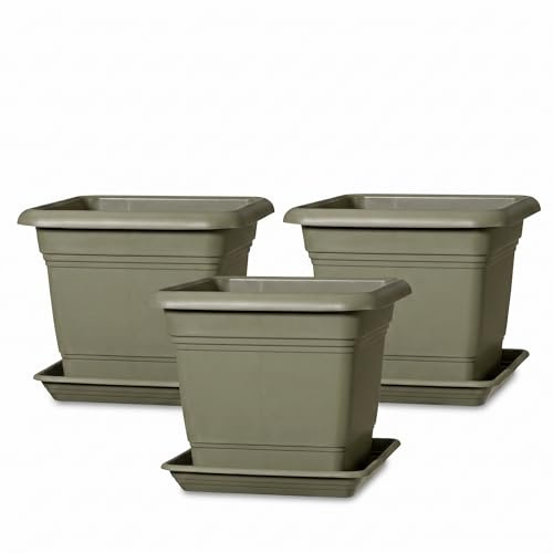 Scheurich Nora Lot de 3 pots de fleurs avec soucoupes Vert Ø 39 cm H 31,5 cm
