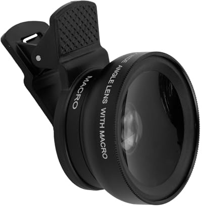 2-in-1 Phone Camera Lens, 0.45X Wide Angle (140°) & 15X Macro Universal Clip-On Lens for iPhone/Android Cell Phones Including Travel Storage Bag