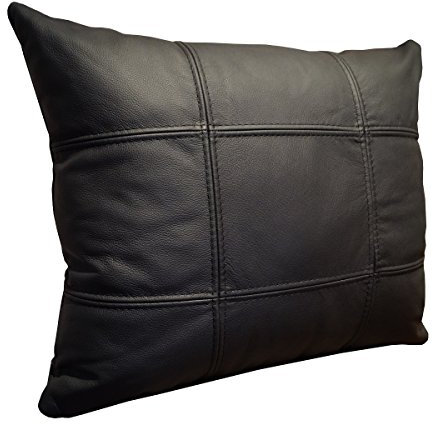 Quattro Meble Schwarz Echtleder Kissen Sofa & Stuhl Dekokissen Zierkissen Echtleder Rückenkissen Rindsleder Echt Leder Modell 18EL (50 x 80 cm)