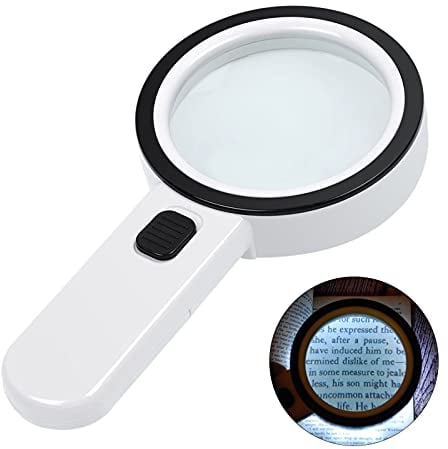 Magnifying Glass with Light, 30X Handheld Large Magnifying Glass 12 LED Illuminated Lighted Magnifier for Macular Degeneration, Seniors Reading, Soldering, Inspection, Coins, Jewelry, Exploring