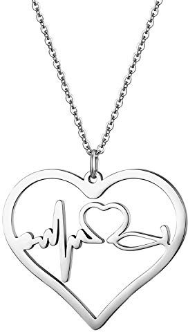 Cupimatch Herz Halskette Damen EKG Kette Krankenschwester Neutheit Schmuck für Frauen Mädchen 40cm, Silber (Silber 1)