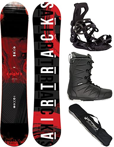 Airtracks Snowboard-Set Herren Snowboard Wide Eight Freestyle Freeride 164 - Snowboard Bindung Master - Softboots Star Black 47 - SB Bag