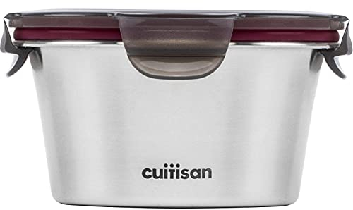 CANDL Cuitisan (Flora) recipiente hermético de acero inoxidable con tapa de clip, apto para microondas y horno, recipiente para alimentos, EC7-SR04, redondo (Ø12,5cm x 7,1cm / 410ml)