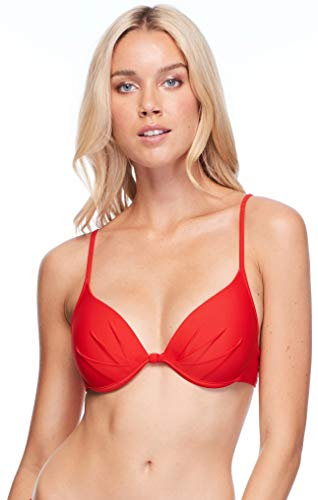 Body Glove Women's Greta Solid Molded Cup Push Up Underwire Bikini Top Swimsuit, Smoothie True Red, Large