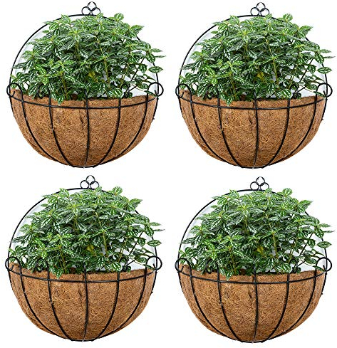 4 Pièces Jardinière Murale Suspendue Jardinières Murales, Paniers Suspendus Panier Demi-lune Plein Air Pot Fleurs Suspendu avec Doublures Coco pour Jardinières, Paniers Suspendus Plantes D'extérieur