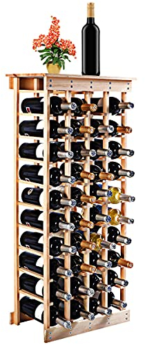 RELAX4LIFE Portabottiglie per Vino in Legno di Pino, Scaffale Grande Portabottiglie per Vino con 40 Posti, Cantinetta per Bottiglie di Vino, Cantinetta Scaffale Porta Vino, Legno Naturale
