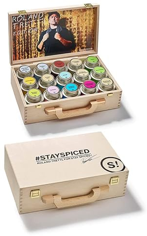Roland Trettl´s 15 Lieblingsgewürze in schöner Holzbox I 15 x Edle Gewürze Geschenkbox I Gewürzset für Mann Frau I 15 x Reingewürze & Gewürzmischungen in 170 ml Weißblechdosen I LIMITED EDITION