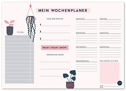 TYSK Design Schreibtischunterlage Pflanzen (Design wählbar) Tischunterlage aus Papier zum Abreißen DIN A3 To Do Liste Notizblock Wochenplaner