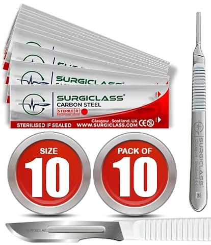 Surgical Scalpel Surgical Blades # 10 Carbon Steel Sterile Pack of 10 Handle No 3 Perfect for wood art, Surgical, Sculpting, Repairs SURGIRD10-PK10