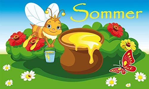 flaggenmeer® Flagge Sommer Biene mit Honig 80 g/m² ca. 90 x 150 cm
