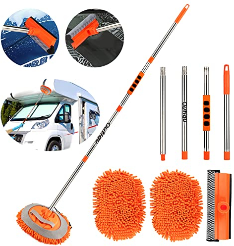 Manopla de lavado de coches de 62 pulgadas con mango largo, cepillo de microfibra de chenilla 3 en 1, vehículos recreativos, 2 cabezales de fregona y 1 esponja de escurridor de secado