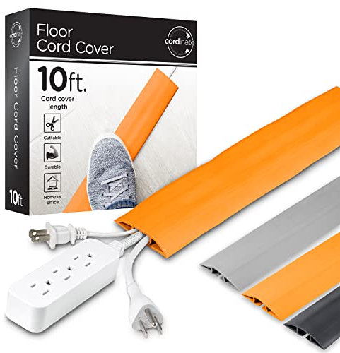 Cordinate 10ft Floor Cord Cover, Cable Protector, Hide Extension Cords, Protect Cords, Prevent Cable Trips, Heavy Duty Cord Hider - Cable Cavity = 0.75 (W) x 0.43 (H) - Orange