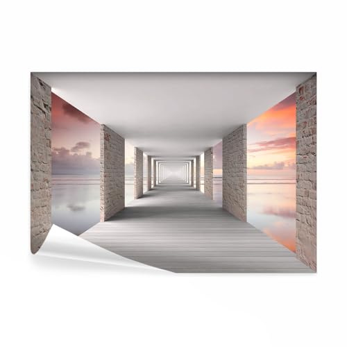 decomonkey - Papier Peint Panoramique 3d Effet Plaine 450x315 cm - Décoration murale – Tapisserie décorative pour chambre salon - Brique nuages couloir espace ciel paysage coucher de soleil