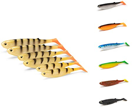 NØMIS Gummifische Paul Perch | Gummifisch Set 3er x 14 cm | Angelzubehör | Gummifische Set Hecht Zander Dorsch u. Norwegen Angeln | Angelköder | Gummiköder | Hecht Köder | Gummifisch Hecht | Raubfisch
