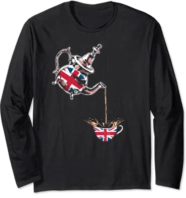 Union Jack avec théière et tasse à thé Manche Longue