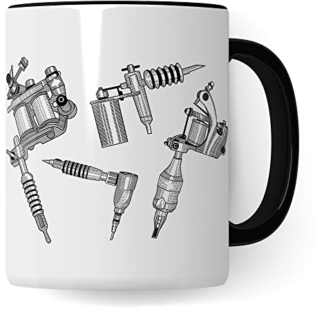 Tattoo Tasse, Tattoo Maschine Spruch, Geschenk Tattowierer Tattoo Motiv Spruch, Geschenkidee Tattowierte Beruf Tattoowierer Kaffeetasse schönes Motiv (Weiß & Schwarz)