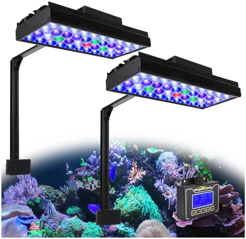 PopBloom T30 Reef luz led acuario marino, lampara acuario pantalla led acuario coral, luz de acuario marino reef iluminacion acuario para acuario marino sps/lps (2 Lámparas Con Kit de Montaje)
