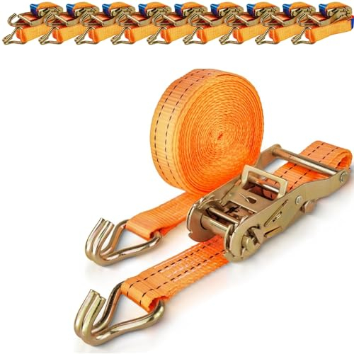 Safetytex Spanngurt 2 Tonnen - 35 mm x 6 Meter - Zweiteilig mit Spitzhaken & Ratsche - Hochwertiges Polyester - Sicherer Transport & zuverlässige Ladungssicherung (10 Stück)