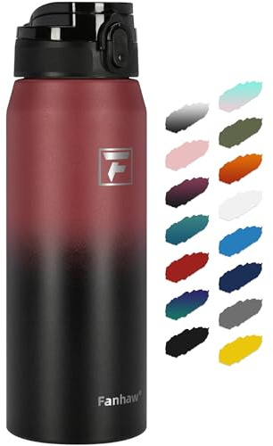 Fanhaw 750 ml Insulated Stainless Steel Water Bottle with 1 Lid (Chug Lid) - For Kids, Women, Men | Leak & Sweat Proof with Anti-Dust Lid (Red Black)