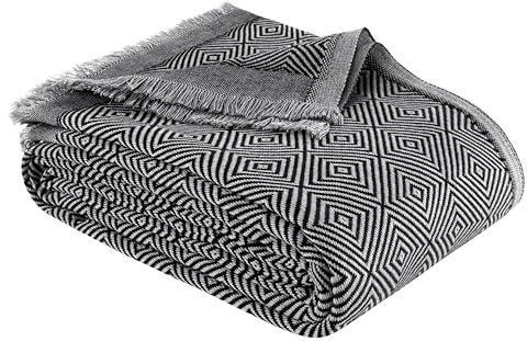 NESILY® Premium Tagesdecke mit Fransen | Vielseitiger Überwurf für Sofa, Bett & Picknick | Vintage Design | Bettdecke für Schlafzimmer | Wohnzimmerdecke | Sofadecke | Kuscheldecke | Schwarz
