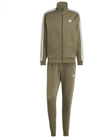 adidas Basic 3-stripes Fleece Track Suit, Tuta da allenamento Uomo, Olive Strata, S