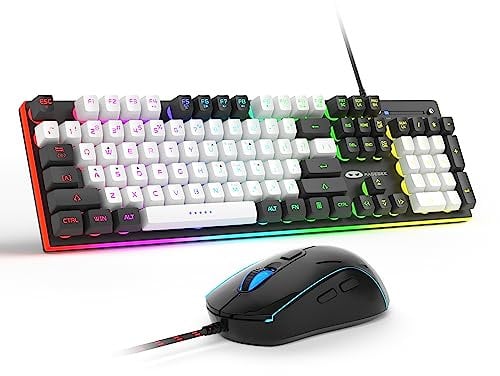 Gaming Mechanical Feel Keyboard and Mouse combo,Brushed Aluminum Panel Edge RGB Backlight Gaming Keyboard and Sensitivity Mouse with PBT Keycaps for Windows Laptop PC Xbox PS4 (Black & White)