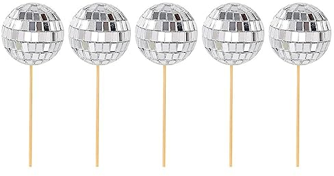 12pcs Mirror Ball Cake Decoration Disco 70's 80 Retro Dance Disco Silver Golden Cake Cupcake Club Topper Supplies Party Birthday