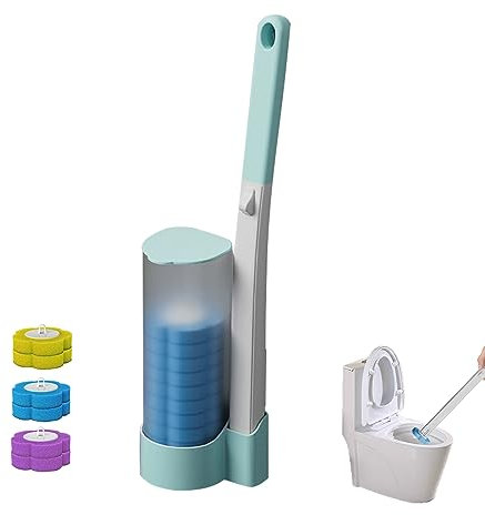 Toilettenbürste, Einweg-Toilettenbürste Inklusive 6 Bürstenköpfe, WC-Bürste und Behälter, Toilettenbürste Set Reinigungssystem mit Halter, Toilettenbürste Wandmontage & Stehen für Badezimmer (Blau)