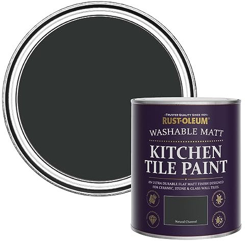 Rust-Oleum Peinture Noire Résistante à l'eau pour Faïence de Cuisine, Finition Mate - Charbon Naturel 750ml