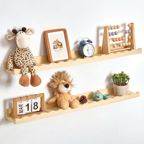 Fun Memories Bilderregal für die Wand, 91,4 cm, Kiefernholz, Bücherregale für Kinderzimmer, Heimdekoration, Küche, Gewürze, natürlich, 2 Stück