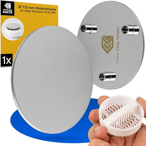 Juego de tapa y filtro de pelos de acero inoxidable para desagüe de ducha, Ø 115 mm, compatible con el juego de desagüe Viega Tempoplex a partir del año de fabricación 2006
