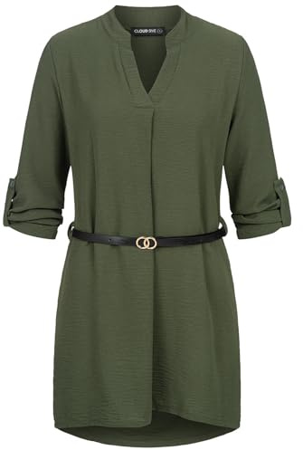 Cloud 5ive Damen Longform Musselin Turn-Up Shirt mit Gürtel