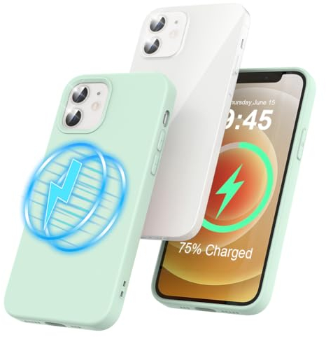 Garegce Magnétique Coque iPhone 12/12 Pro, Protection Silicone aimantée, Housse Antichoc Compatible avec MagSafe TPU Cover Induction Case Fine - 6,1 Pouces - Vert Clair