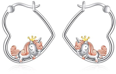 YFN Einhorn Ohrringe Sterling Silber Tier Herz Creolen Baumeln Tropfen Niedlichen Einhorn Schmuck Geschenke für Damen Mädchen
