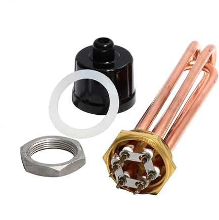 FULIMEI Thermoplongeur tubulaire 2 pouces/DN50, 10mm de diamètre, avec accessoire, élément chauffant tout en cuivre, 110V/220V/380V, 3kw/4,5 kw/6kw/9kw/12kw (Color : A, Size : 110V_9KW 285MM DN50)