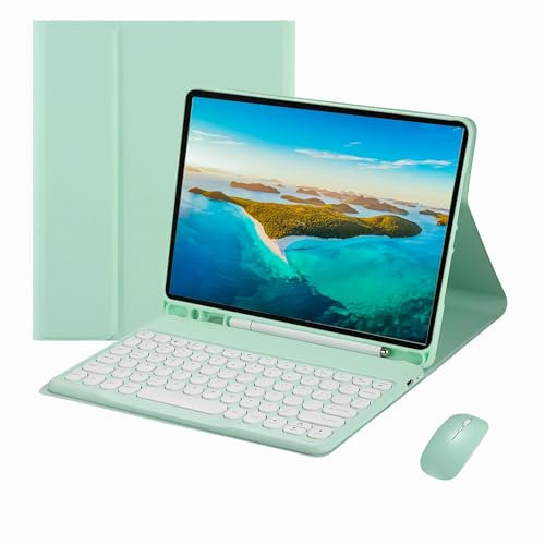 XFTeoux Keyboard Case with Mouse for Ipad Pro,Candy Detachable Magnetic Keyboard Protective Cover with Pencil Holder,Green,Pro 2020 12.9