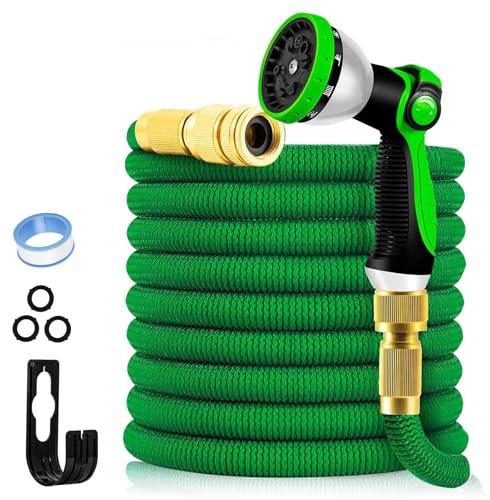 Yofidra Flexibler Gartenschlauch, Wasserschlauch 3/4 zoll 1/2 zoll mit 10 Sprühmuster, Aluminium verkupfert, Gewebe 3450D, Garden Hose Schlauch für Gartenarbeit, Reinigen, Autowäsche 7,5m/25ft